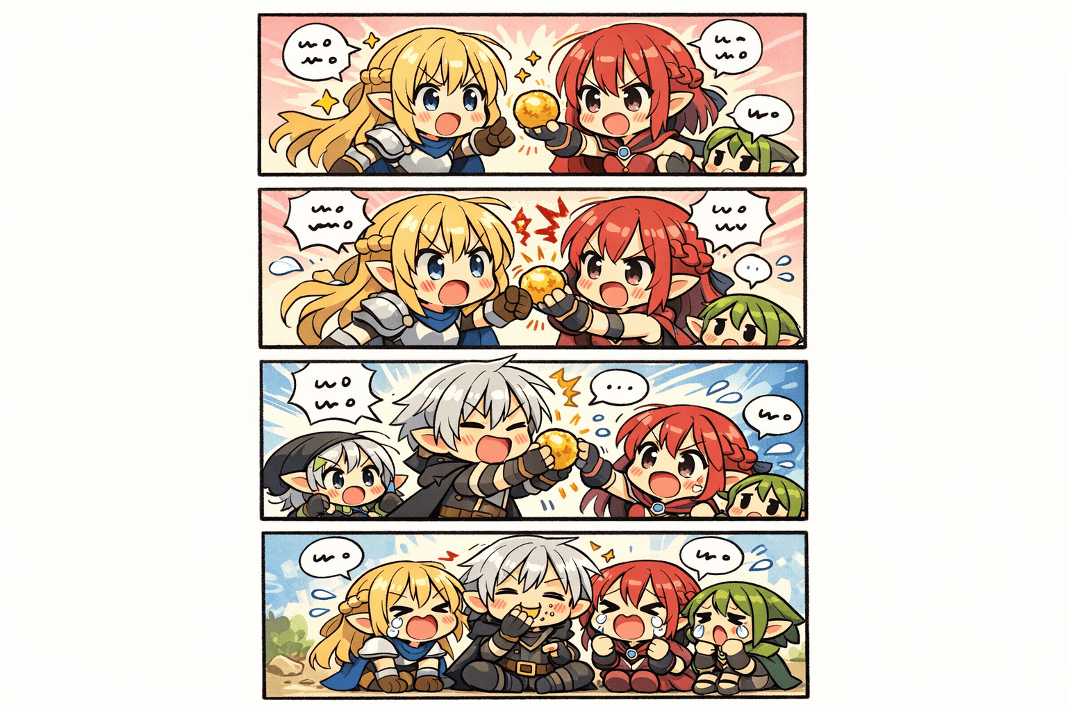 AI chibi manga generator example with a complete four-koma manga page