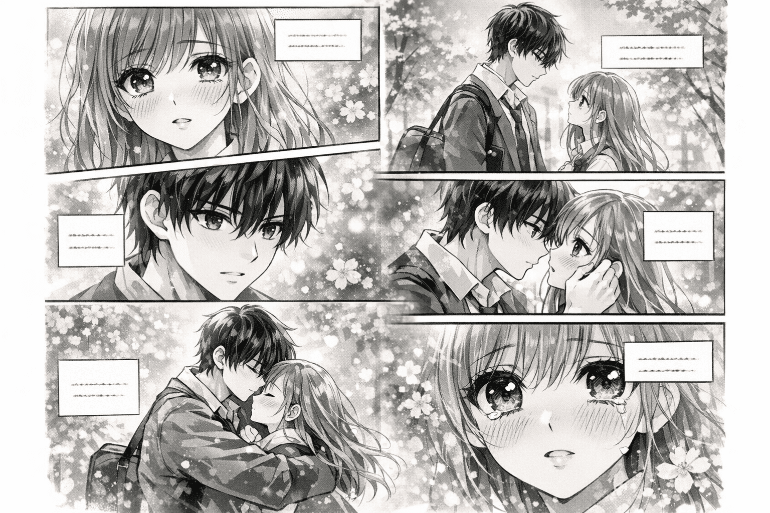 AI shojo manga generator example with a full emotional manga page