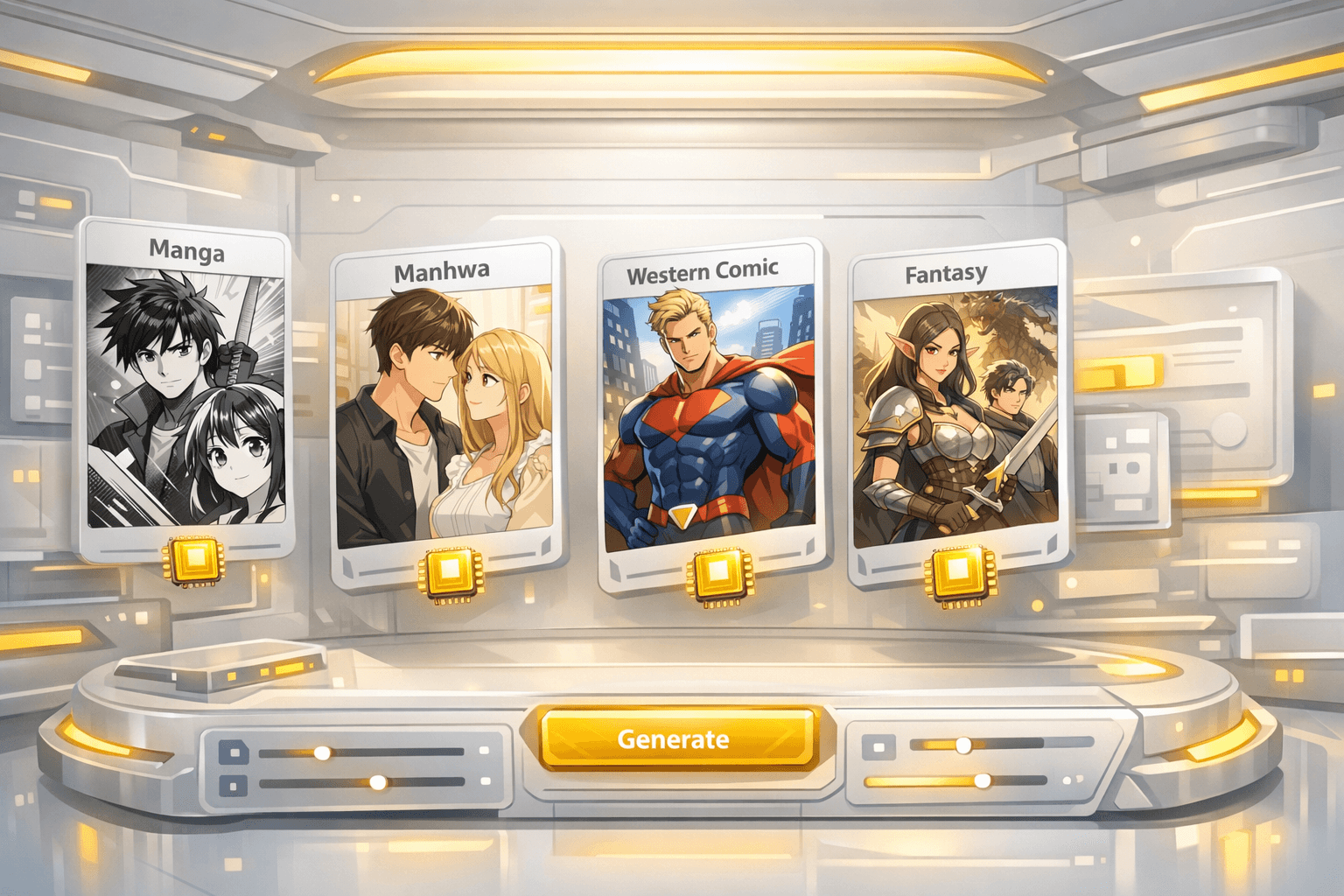 AI webtoon style selection interface for manga manhwa and comic looks