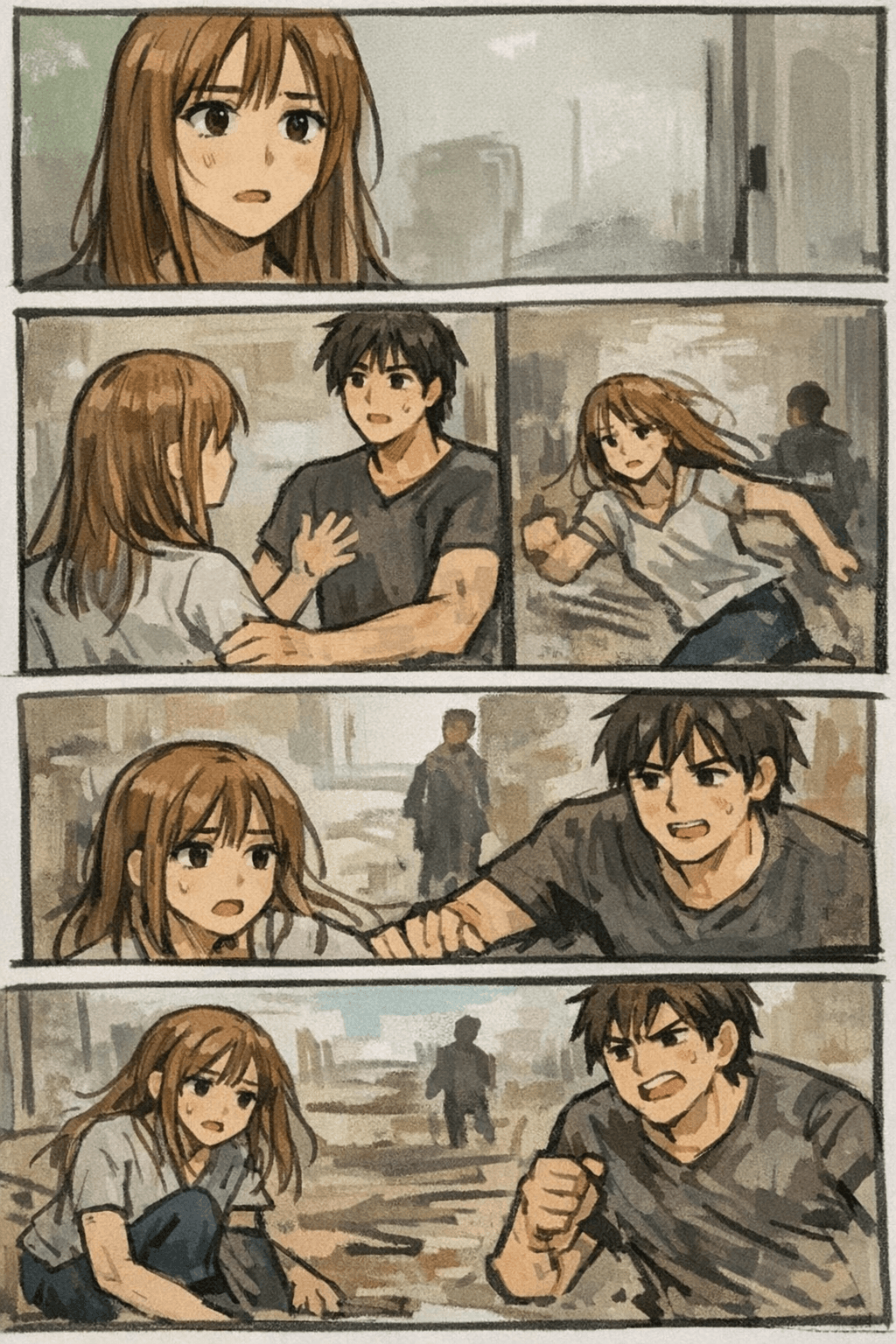 Weak AI webtoon result with inconsistent characters and messy panel flow
