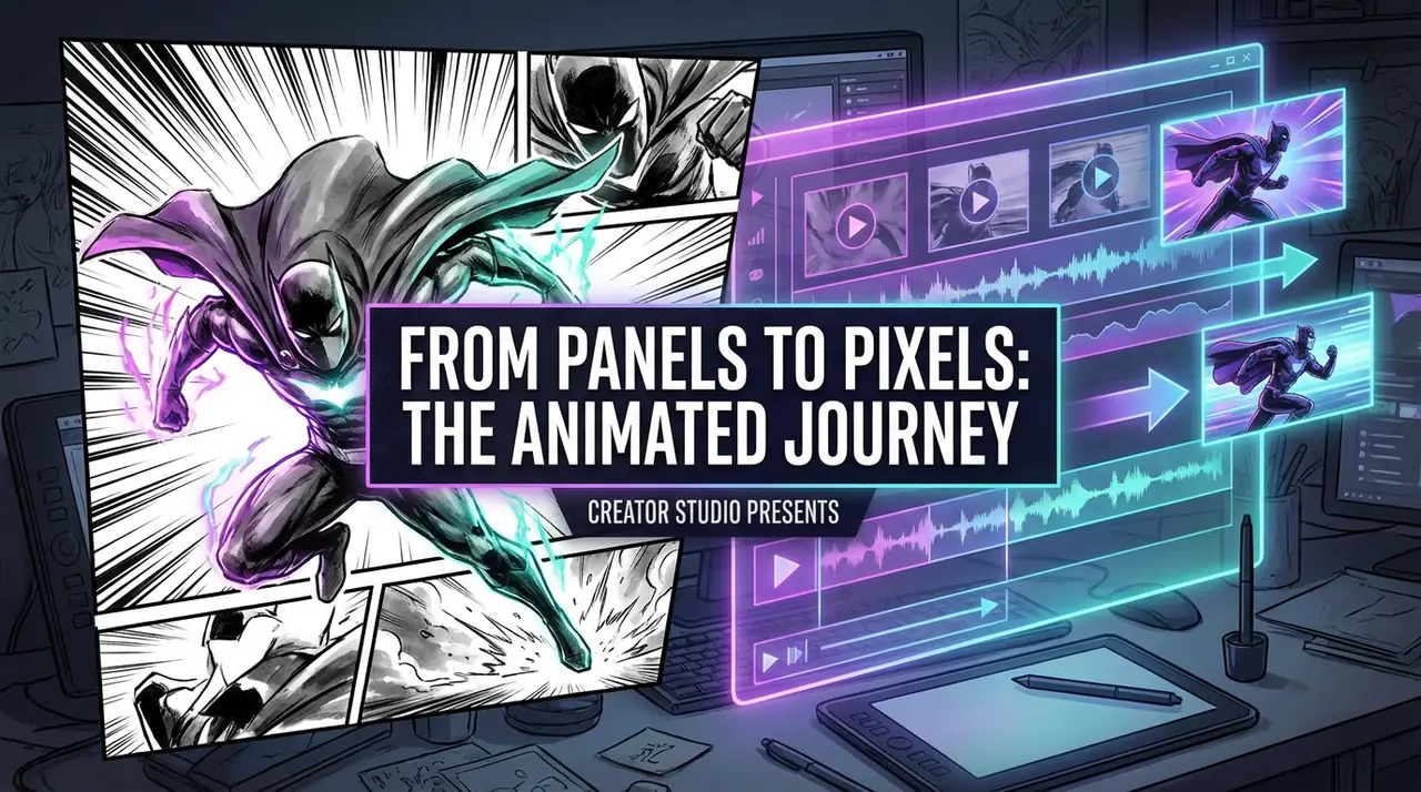 Comic panels turning into an animated video in LlamaGen